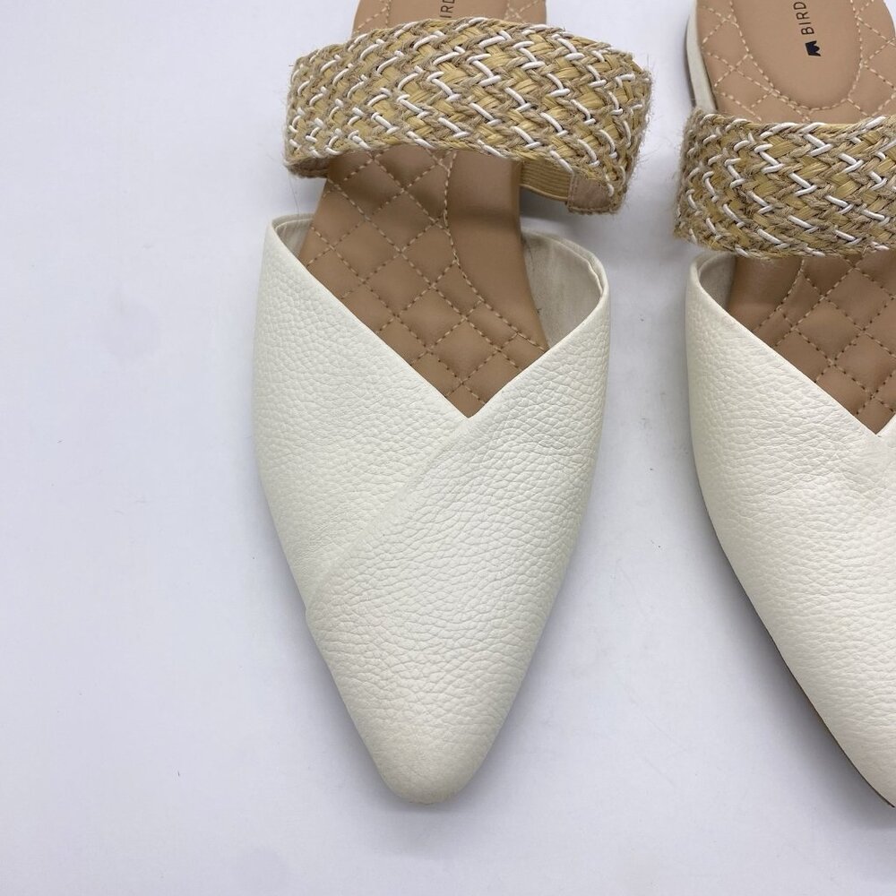Birdies The Swan Pearl Cuff Size 10.5 White Leather Pointed Toe Mules Flats - Picture 3 of 13
